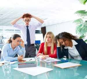 business meeting sad expression negative gesture