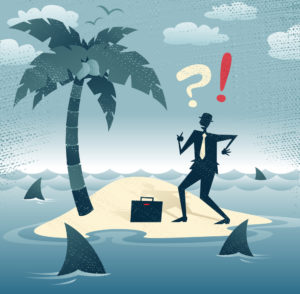 Abstract Businessman is trapped on an Island.